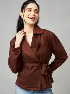 DressBerry Double-Breasted Notched Lapel-Collar Acrylic Blazer