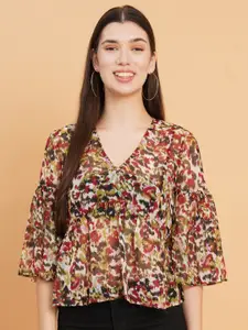 HOUSE OF KKARMA Floral Printed Flared Sleeve Chiffon Empire Top