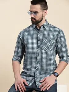 DILLINGER Tartan Checks Spread Collar Long Sleeves Cotton Casual Shirt