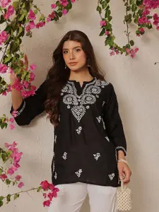 ADA Floral Embroidered Lucknowi Chikankari Thread Work Pure Cotton Kurti