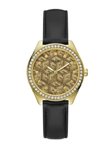 GUESS Women Embellished Dial & Leather Straps Analogue Watch GW0608L2