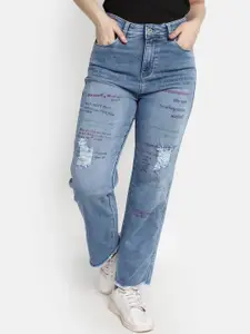 V-Mart Women High Rise Mildly Distressed Heavy Fade Printed Jeans