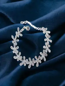 UNIVERSITY TRENDZ Silver-Plated Crystal Floral Link Bracelet