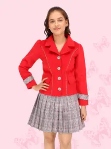 CUTECUMBER Girls Red & Grey Coat with Skirt