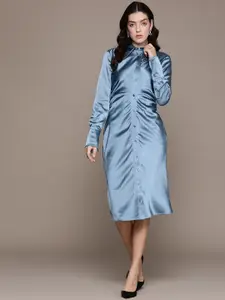 MANGO Satin Shirt Midi Dress