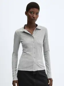 MANGO Women Ribbed Casual Shirt