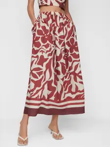 MANGO High-Rise Printed A-Line Midi Skirt