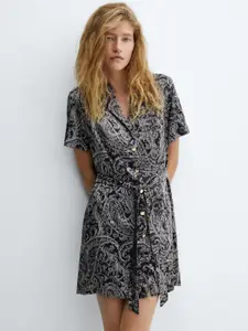 MANGO Ethnic Paisley Motifs Print Shirt Style Mini Dress