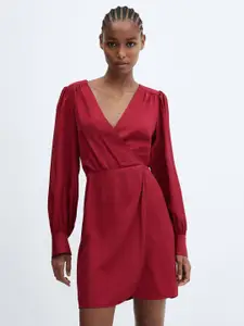 MANGO Puff Sleeves Tulip Hem Wrap Dress