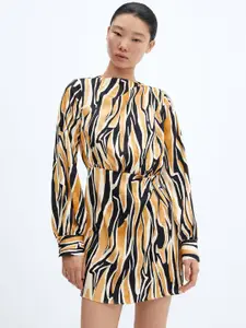 MANGO Printed Satin Finish A-Line Mini Dress