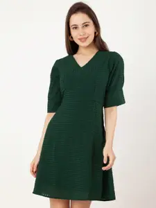 Zink London Checked Puff Sleeves V-Neck A-line Dress