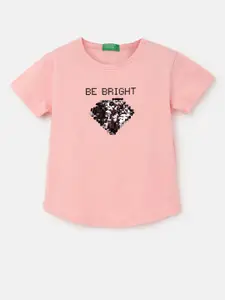 United Colors of Benetton Girls Graphic Embellished Pure Cotton T-shirt