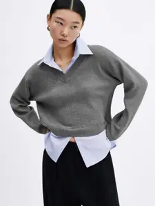 MANGO Shirt Collar Layered Style Pullover