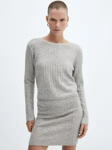 MANGO Round Neck Cable Knit Pullover