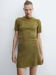 MANGO Knitted Solid Mini Straight Skirt