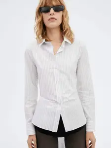 MANGO Monochrome Slim Fit Striped Casual Shirt