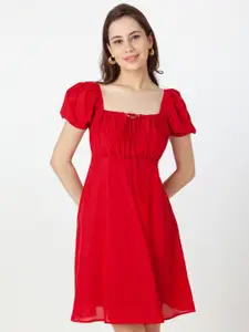 Zink London Square Neck Puff Sleeve Fit & Flare Dress