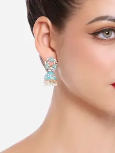 Zaveri Pearls Gold Plated Artificial Beads Studded Meenakari Jhumkas