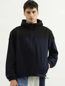United Colors of Benetton Colourblocked Cotton Hooded Front-Open Sweatshirt