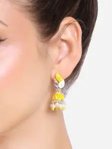 Zaveri Pearls Gold Plated Artificial Beads Studded Meenakari Jhumkas