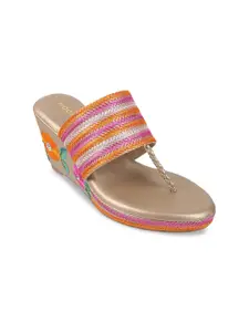 Mochi Embroidered Open Toe Wedge Heels