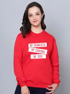 Fashion And Youth Be Fearless Typography Printed Fleece Round Neck Pullover