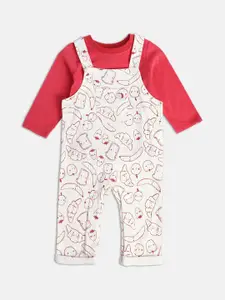 MINI KLUB Infant Boys 2-Pcs Printed Cotton Dungaree With T-Shirt