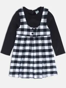 MINI KLUB Girls Checked Pure Cotton Top With Pinafore