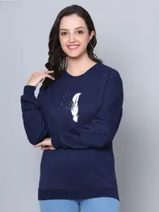 Fashion And Youth Printed Round Neck Fleece Sweatshirt
