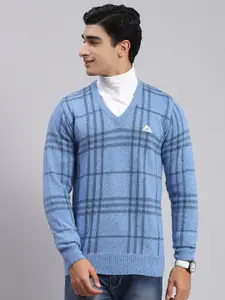 Monte Carlo Checked V-Neck Woolen Pullover Sweater