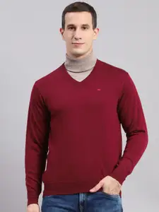 Monte Carlo Solid V-Neck Woollen Pullover Sweater