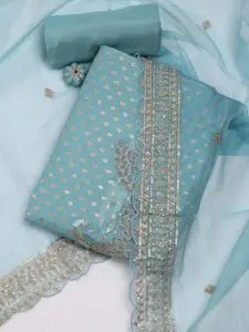 Meena Bazaar Ethnic Motif Woven Design Beads Embellished Unstitched Dress Material