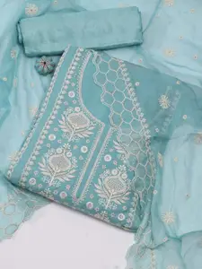 Meena Bazaar Ethnic Motif Embroidered Organza Unstitched Dress Material
