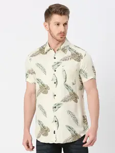 VALEN CLUB Modern Slim Fit Tropical Opaque Printed Casual Shirt