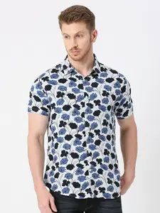 VALEN CLUB Floral Printed Cotton Twill Modern Slim Fit Opaque Casual Shirt