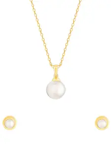 GIVA 925 Sterling Silver Gold-Plated Pearl-Beaded Necklace & Earrrings