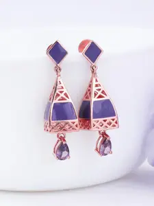 GIVA Rose Gold-Plated 925 Sterling Silver Stone Studded Contemporary Drop Earrings