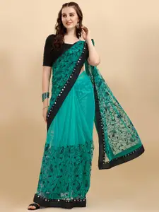 ALAGINI Paisley Embroidered Sequinned Detailed Net Saree