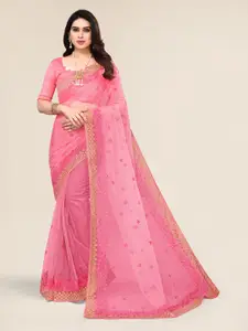 ALAGINI Floral Embroidered Beads and Stones Net Saree