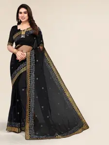 ALAGINI Floral Embroidered Beads and Stones Net Saree
