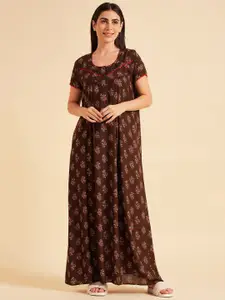 Sweet Dreams Floral Printed Round Neck Pure Cotton Maxi Nightdress