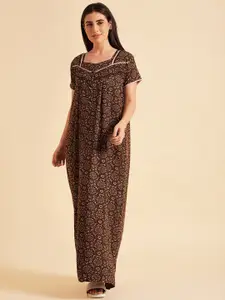 Sweet Dreams Floral Printed Square Neck Pure Cotton Maxi Nightdress