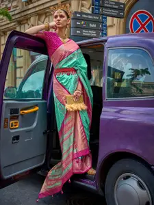 Saree mall Ethnic Motifs Printed Zari Detail Patola Sarees