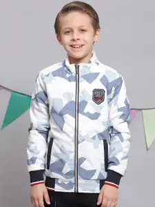 Monte Carlo Boys Abstract Printed Stand Collar Lightweight Zip Detail Bomber Jacket
