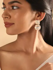 Rubans Gold-Plated Kundan-Studded Geometric Drop Earrings