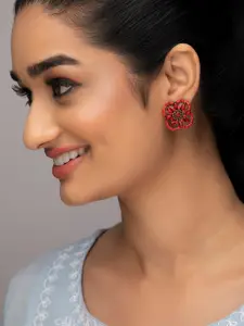 Rubans Gold-Plated AD-Studded Geometric Studs Earrings