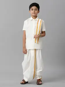 Ramraj Boys Short Sleeves Shirt With Dhoti Pants & Panchakacham