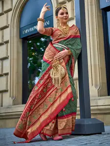 Saree mall Bandhani Printed Zari Silk Blend Patola Sarees