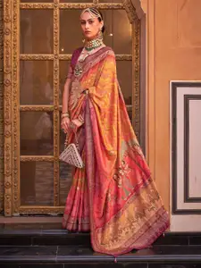 Saree mall Yellow Ethnic Motifs Printed Beads and Stones Banarasi Sarees