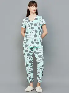 Ginger by Lifestyle Mickey Mouse Printed V-Neck Pure Cotton Night suits
